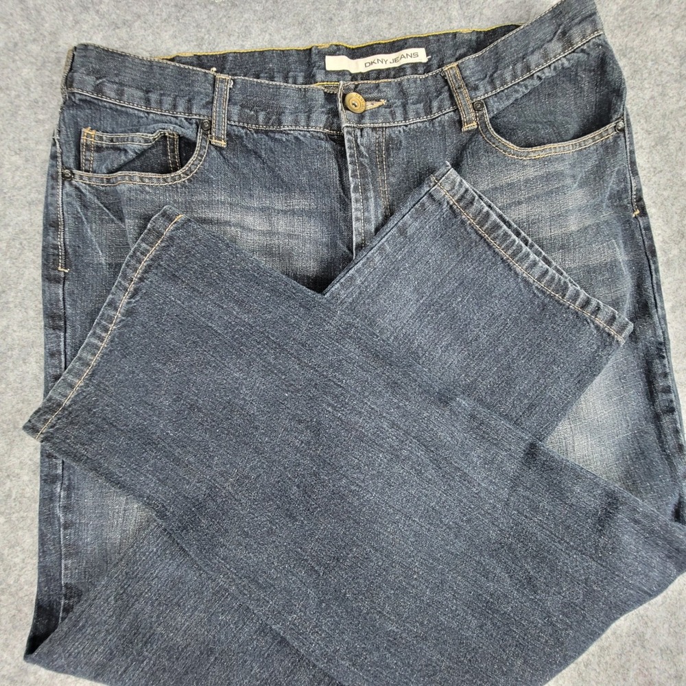 DKNY Jeans Mens 38x32 Dark Wash Straight Leg Denim Blue Pants KBRU5864